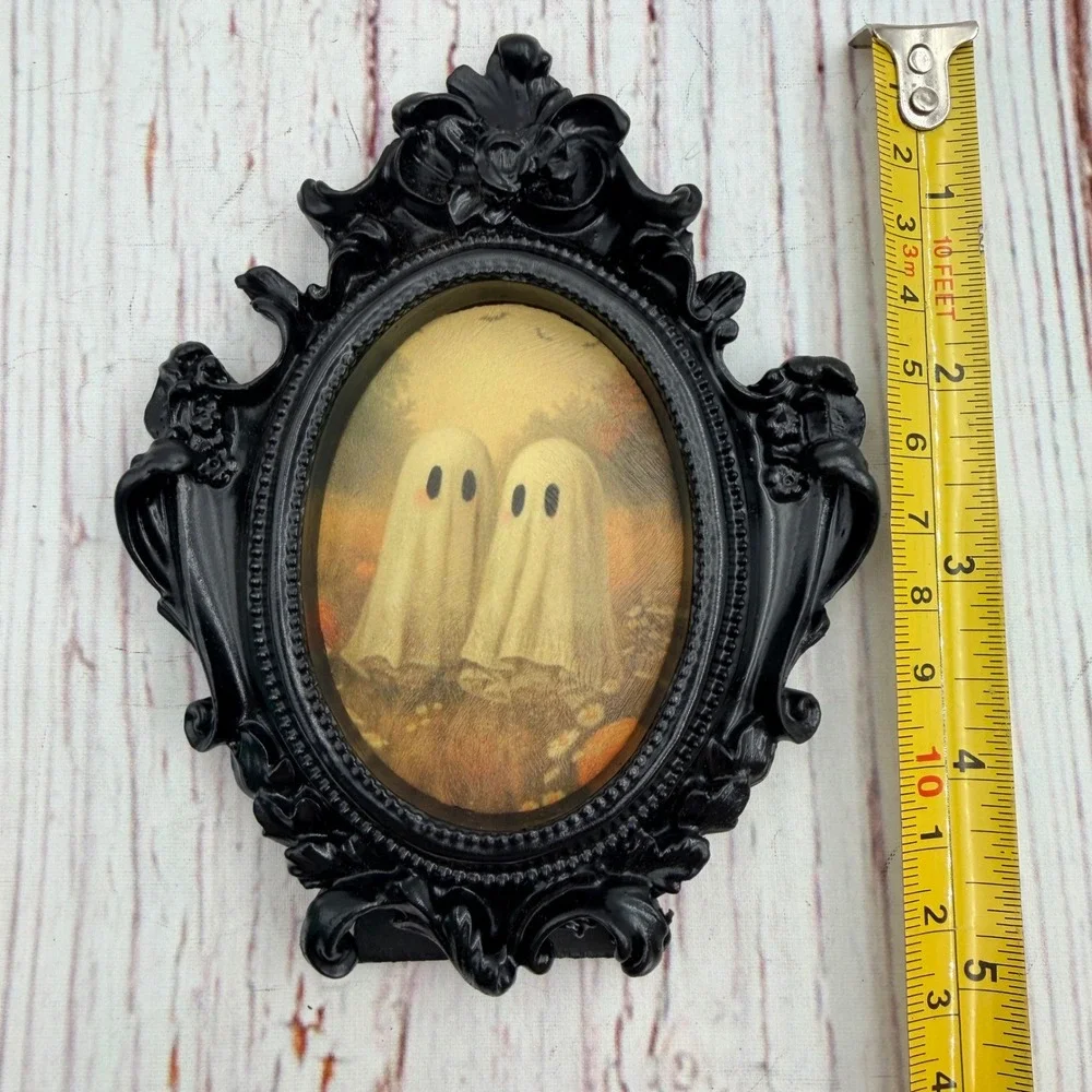 Handmade Ghost Art Print Ornate Black Resin Frame Halloween Decoupage Decor